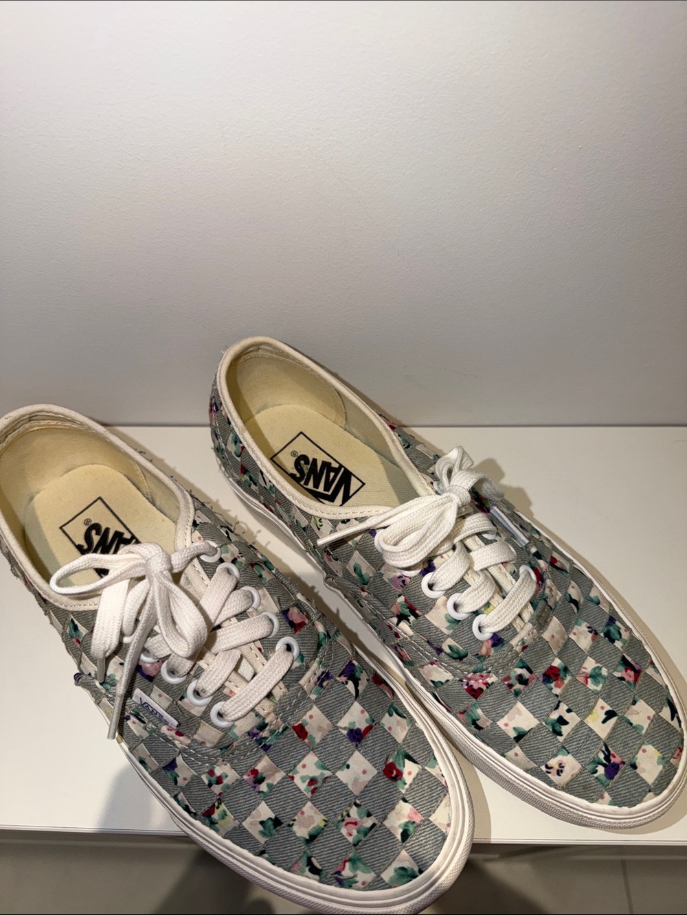Vans Checkerboard Floral Low-Top Sneakers - White, Green, Pink